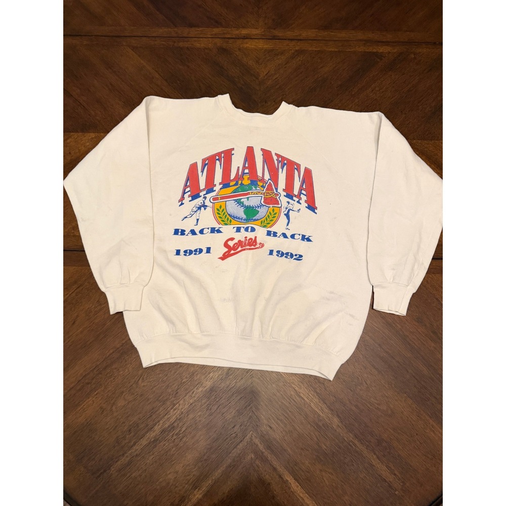 Vintage Atlanta Braves Sweatshirt XL 1991 1992 Back to Back Series Fruit of Loom